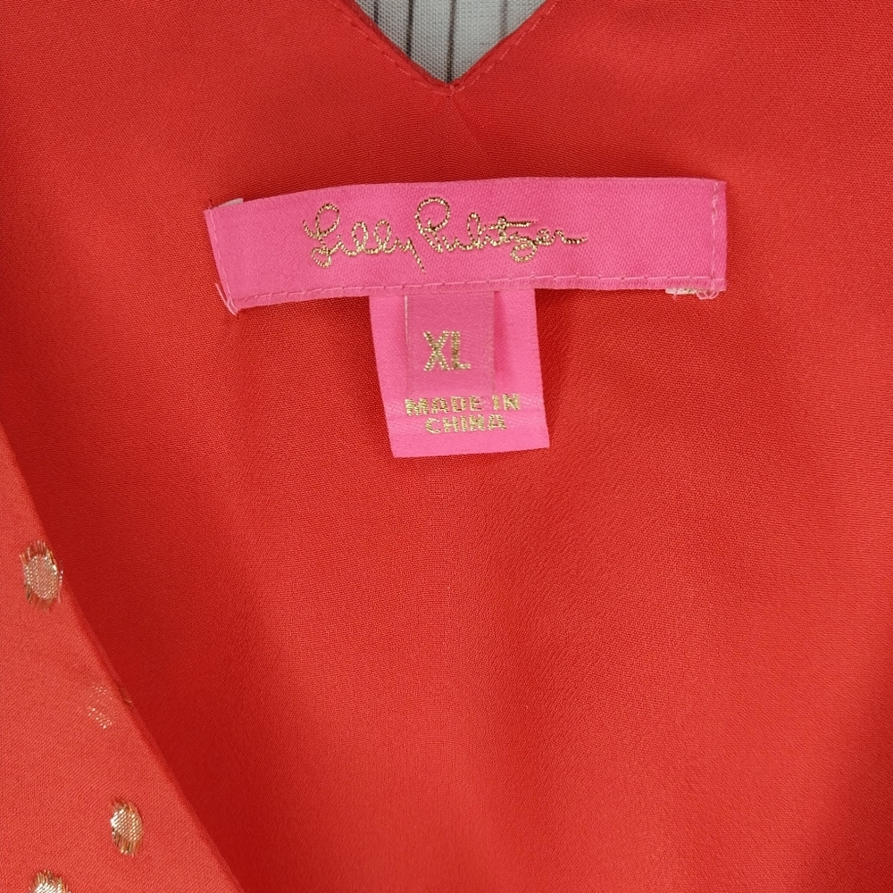Lilly Pultzer Florin Silk Metallic Sleeveless Preppy V-Neck Night Out Top - Picture 2 of 10